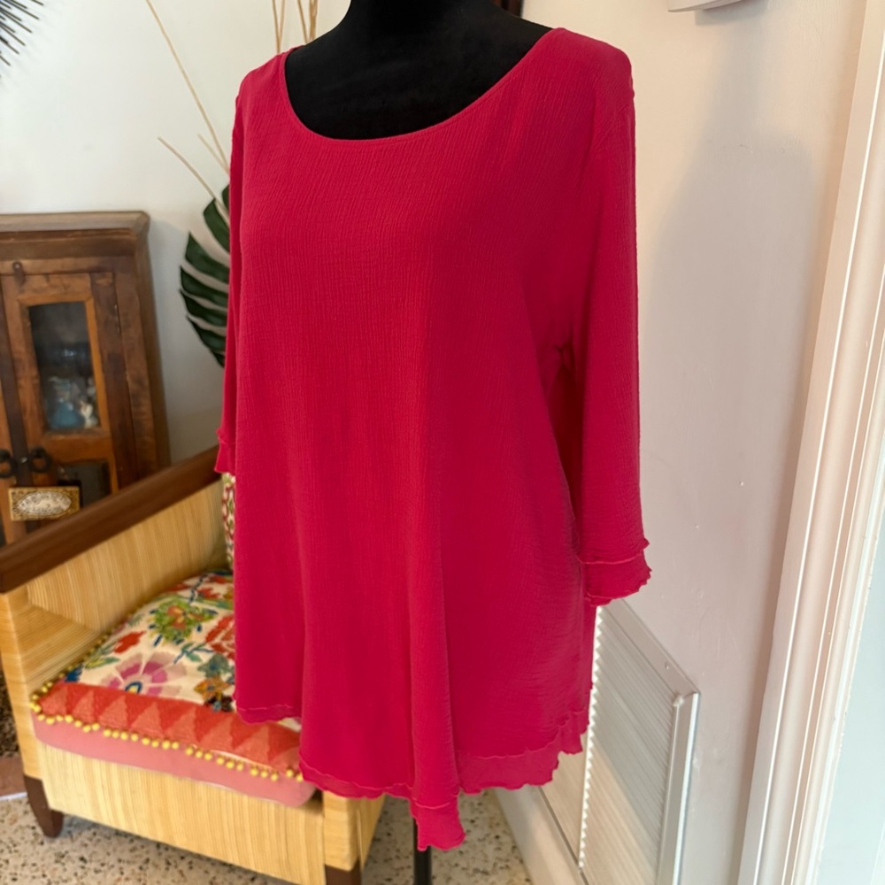 SOFT SURROUNDINGS Pink Purple Cotton Gauze 3/4 Sleeve Swing Top! Excellent! Lg - Picture 2 of 11